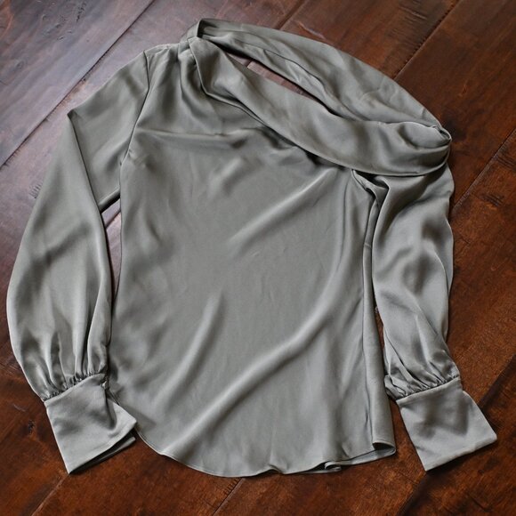 Jonathan Simkhai Off the Shoulder Alice Silk Blouse in Light Green, Size XS - Picture 4 of 6